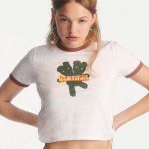 Heaven by Marc Jacobs Logo Baby Tee Shirt White Brown Medium